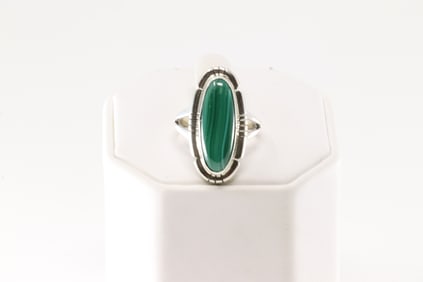 Native America Navajo Sterling Silver Malachite Stone Ring By S.E.
