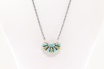 Native America Navajo Sterling Silver Kingman Turquoise Necklace By Alicia Wilson.