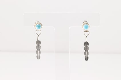 Native America Navajo Sterling Silver Turquoise Post / Dangling Earring's By Esther White.