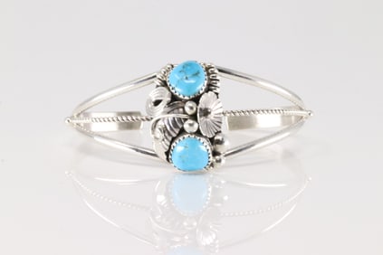 Native America Navajo Sterling Silver Turquoise Bracelet Cuff By Max Calladitto.