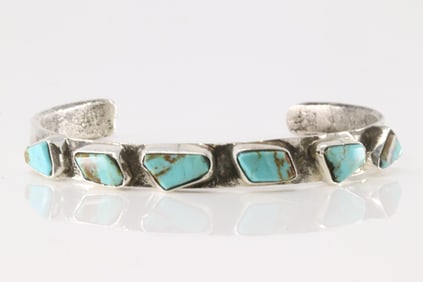 Native America Zuni Sterling Silver Kingman Turquoise Bracelet Cuff By Jude Candelaria.
