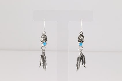 Native America Navajo Sterling Silver Turquoise Dangling Earring's By Sharon McCarthy.