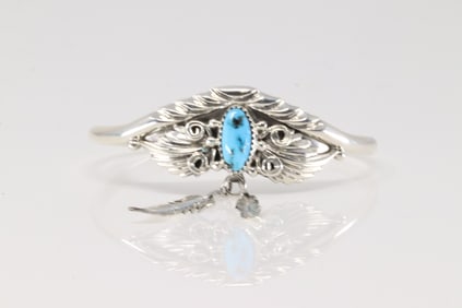Native America Navajo Sterling Silver Turquoise Bracelet Cuff By Ross Antonio.