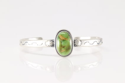 Native America Navajo Sterling Silver Turquoise Bracelet Cuff By Samuel Yellowhair.
