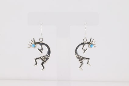 Native America Navajo Sterling Silver Turquoise Kokopelli Dangling Earring's By Lorraine Chee.