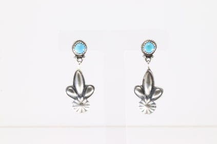 Native America Navajo Sterling Silver Turquoise Post / Dangling Earring's By Judy Largo.