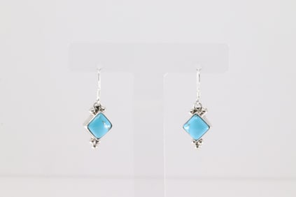 Native America Navajo Sterling Silver Turquoise Dangling Earring's By Sharon McCarthy.