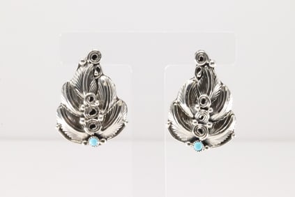 Native America Navajo Sterling Silver Turquoise Post Leaf Earring's By Darrell.