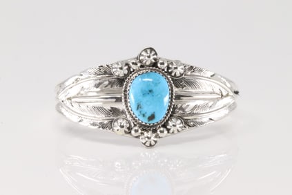 Native America Navajo Sterling Silver Turquoise Bracelet Cuff By Bobby Platero.