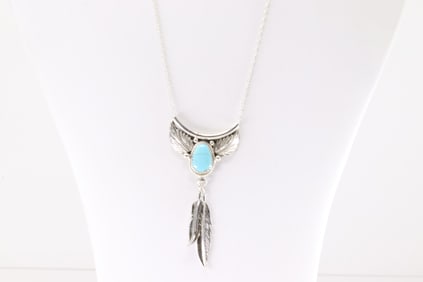Native America Navajo Sterling Silver Turquoise Necklace By Sharon McCarthy.