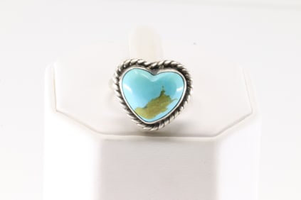 Native America Navajo Sterling Silver Turquoise Heart Ring By A.L.