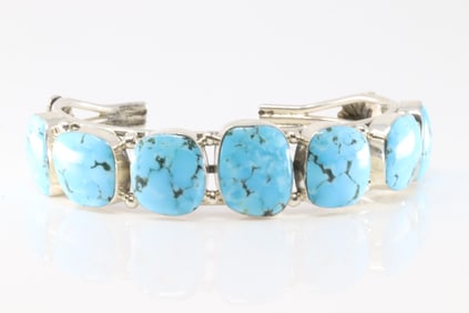 Native America Navajo Sterling Silver Turquoise Bracelet Cuff By Irvin Tsosie.