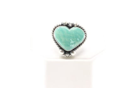 Native America Navajo Sterling Silver Turquoise Heart Ring By Donovan Skeets.