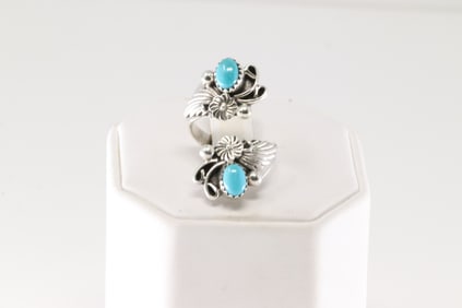 Native America Navajo Sterling Silver Turquoise Ring Floral.