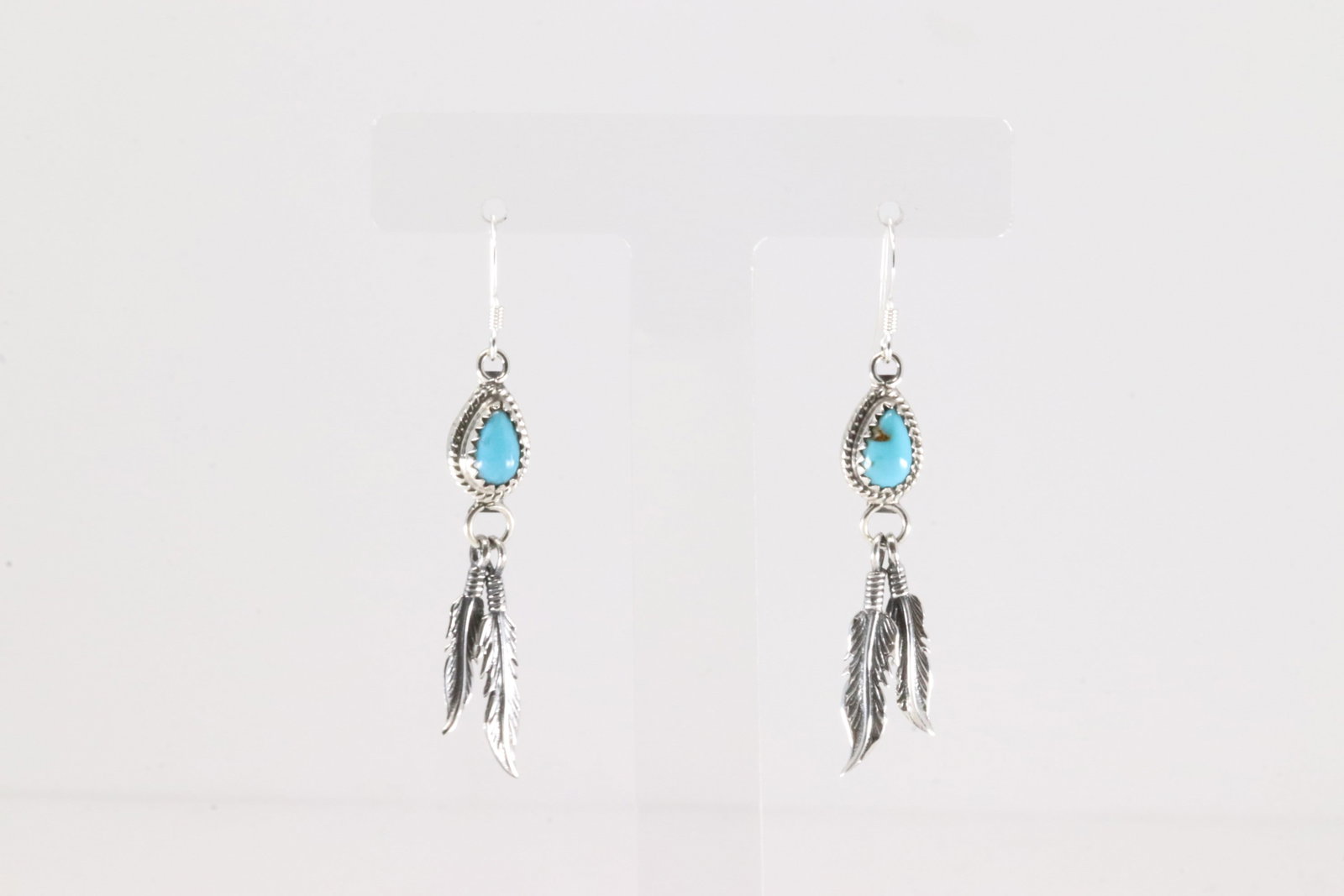Native America Navajo Sterling Silver Turquoise Dangling Feather Earring's By Sharon McCarthy.: This is a Native America Navajo Sterling Silver Turquoise Dangling Feather Earring's By Sharon McCarthy.
