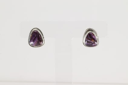Native America Navajo Sterling Silver Purple Spiny Osyter Post Earring's By Sharon McCarthy.