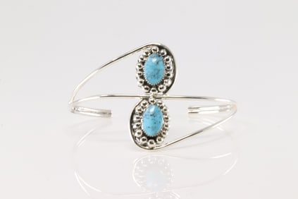 Native America Navajo Sterling Silver Turquoise Bracelet Cuff By Sadie Jim.
