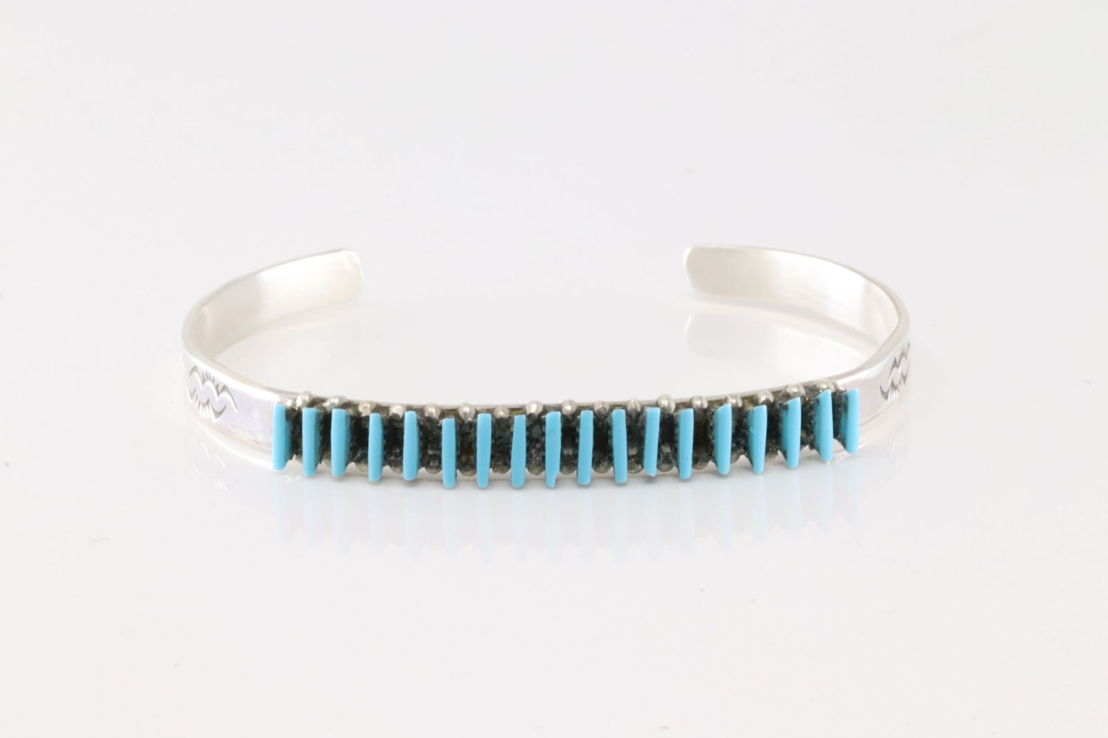 Native America Zuni Sterling Silver Turquoise Needlepoint Bracelet Cuff By R.L.Lastyano. (1 of 4)