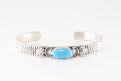 Native America Navajo Sterling Silver Turquoise Bracelet Cuff By M.Spencer.