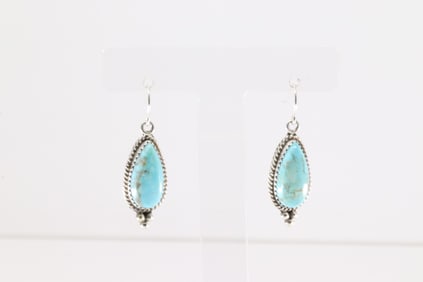 Native America Navajo Sterling Silver Kingman Turquoise Dangling Earring's By Theresa Smith.
