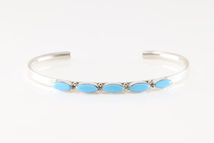 Native America Zuni Sterling Silver Turquoise Bracelet Cuff By Andrea Dishta.