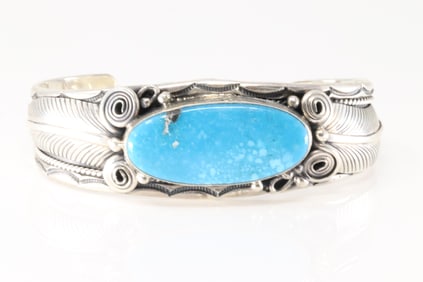 Native America Navajo Sterling Silver Turquoise Bracelet Cuff By Darrell Morgan.
