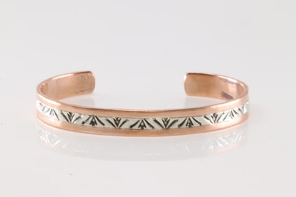 Native America Navajo Sterling Silver Copper Bracelet Cuff By Wylie Secatero.