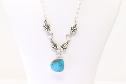 Native America Navajo Sterling Silver Turquoise Necklace By Verley Betone.