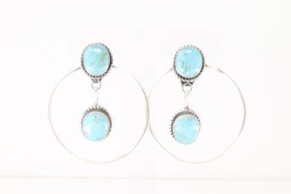 Native America Navajo Sterling Silver Kingman Turquoise Post Earring's By Judith Dixon.