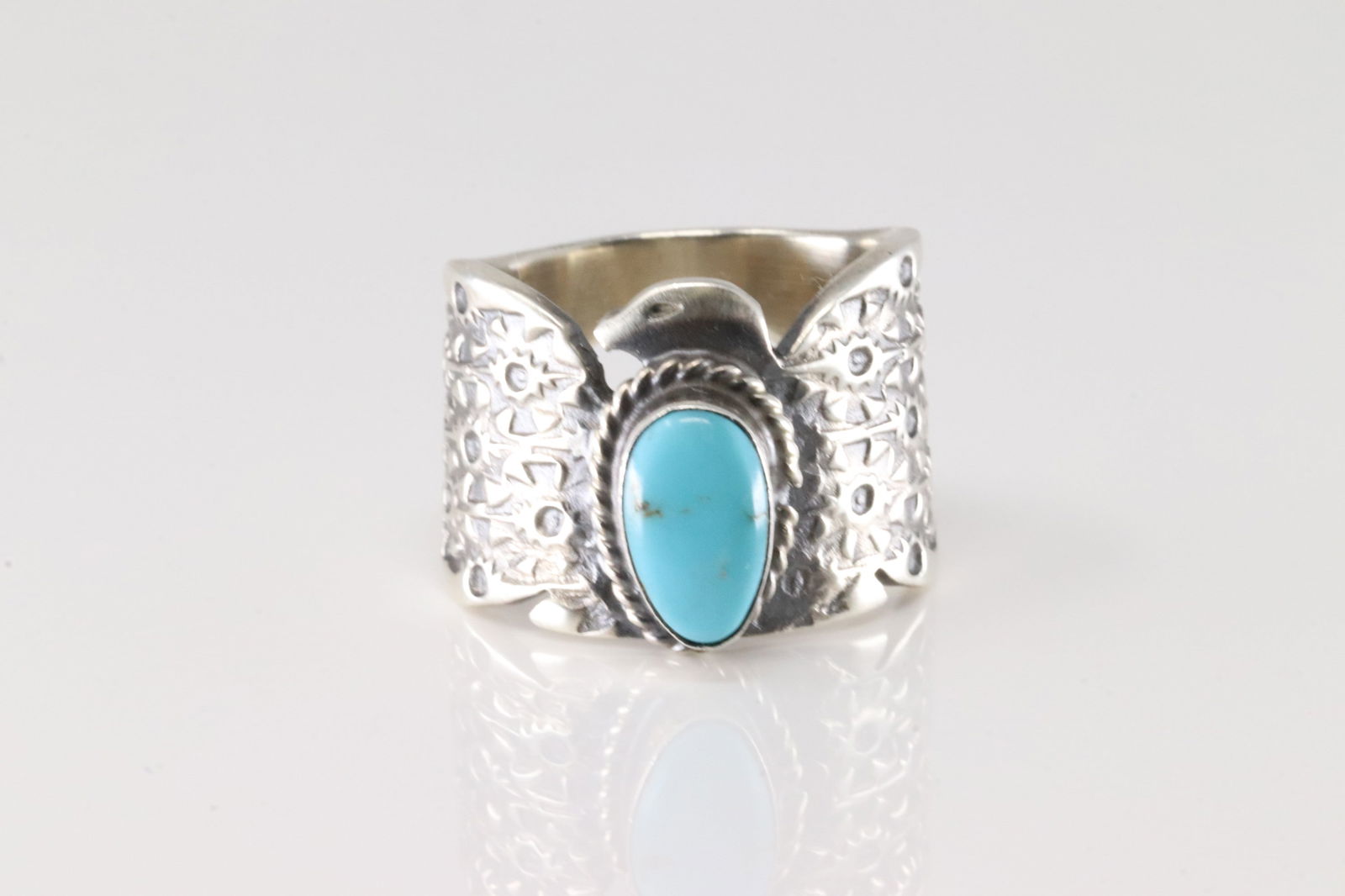 Native America Navajo Sterling Silver Turquoise Eagle Ring By F. (1 of 4)