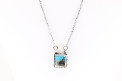 Native America Navajo Sterling Silver Turquoise Compressed Necklace By Johnny Dixon.