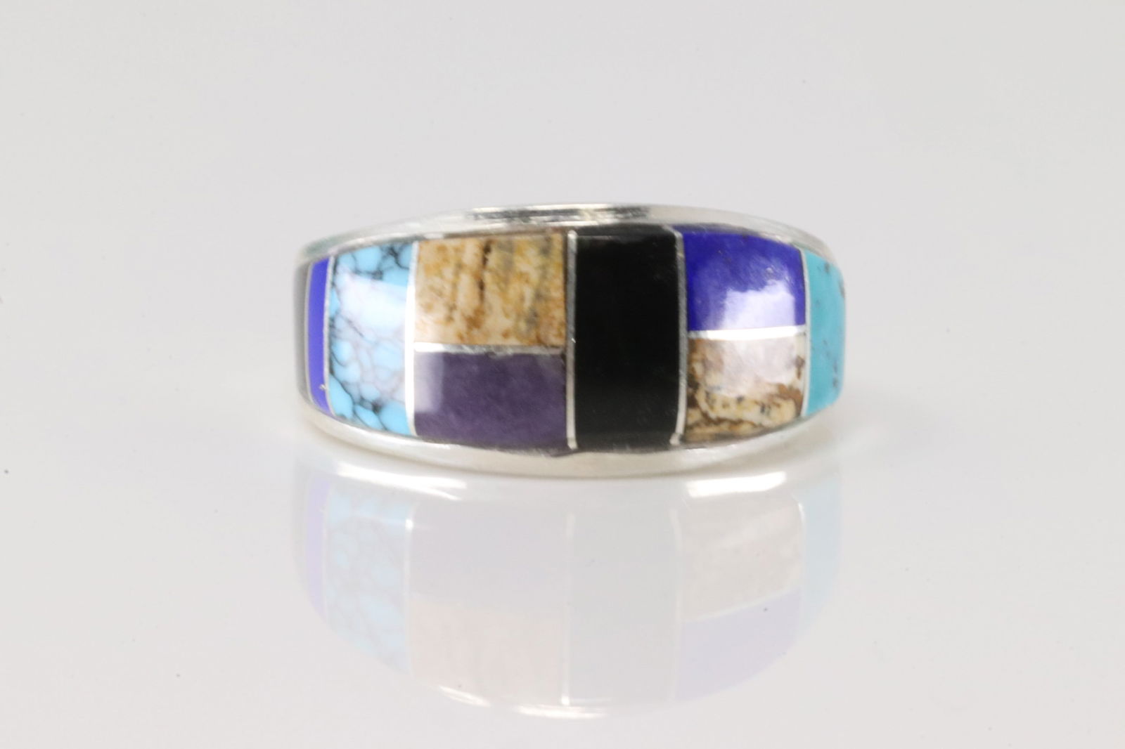 Native America Navajo Sterling Silver Multi-Color Stone Inlay Ring By Yazzie. (1 of 4)