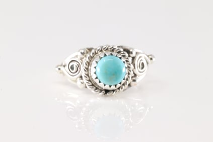 Native America Navajo Sterling Silver Turquoise Ring By Nathaniel & Danielle Dakai.