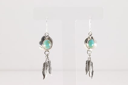Native America Navajo Sterling Silver Turquoise Dangling Feather Earring's By Rita Largo.