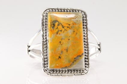 Native America Navajo Sterling Silver Bumblebee Jasper Bracelet Cuff By S.E.