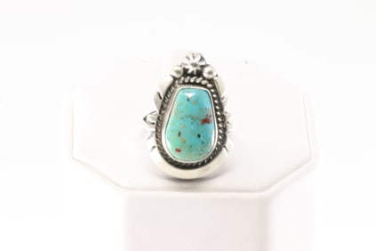 Native America Navajo Sterling Silver Turquoise Ring By Donovan Skeets.