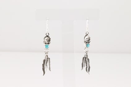 Native America Navajo Sterling Silver Turquoise Dangling Earring's By Sharon McCarthy.