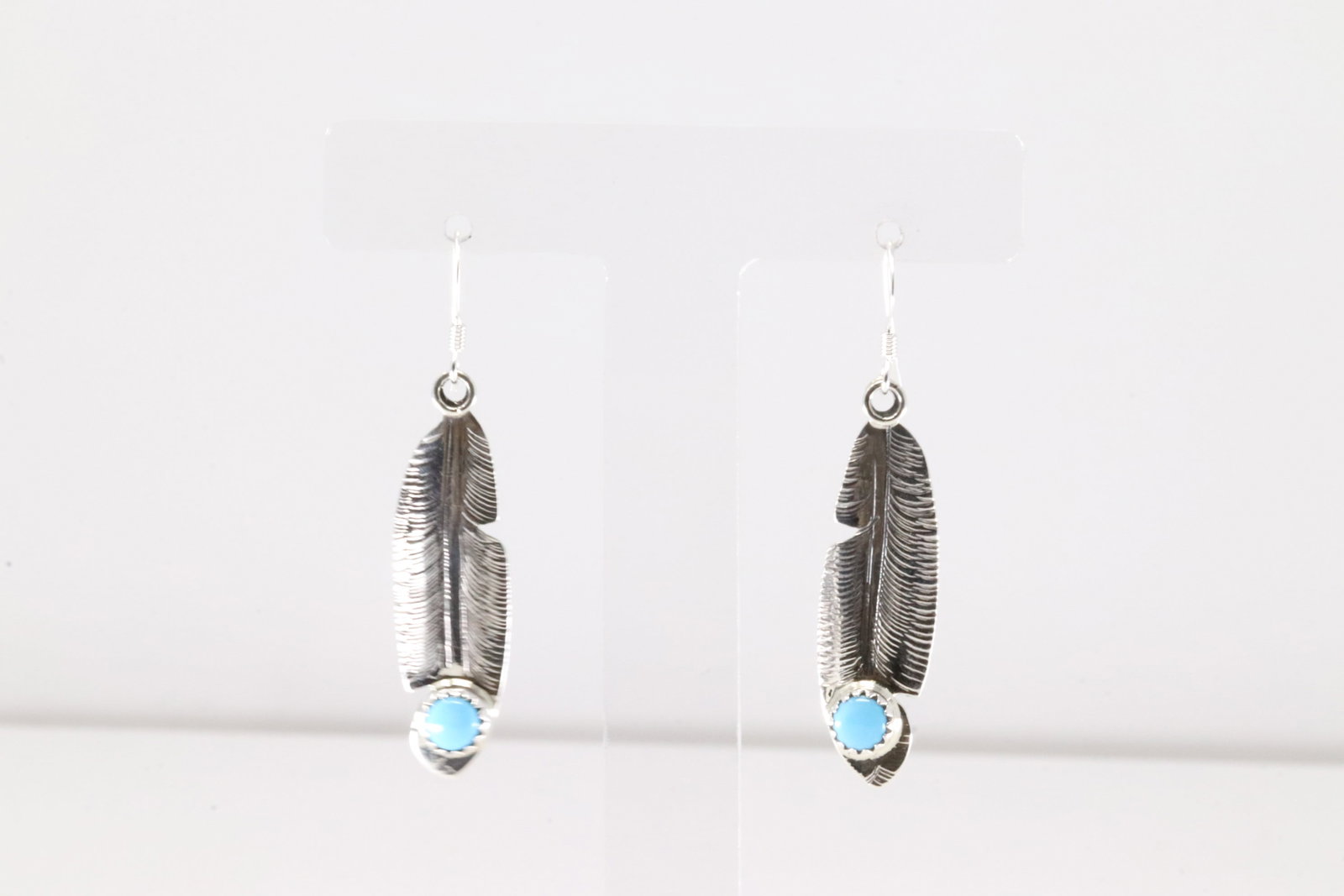 Native America Navajo Sterling Silver Turquoise Feather Dangling Earring's By Genevieve Francisco.: This is a Native America Navajo Sterling Silver Turquoise Feather Dangling Earring's By Genevieve Francisco.