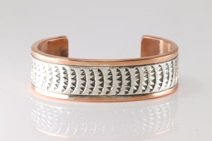 Native America Navajo Sterling Silver Copper Bracelet Cuff By Wylie Secatero.
