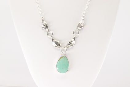 Native America Navajo Sterling Silver Turquoise Necklace By Verley Betone.