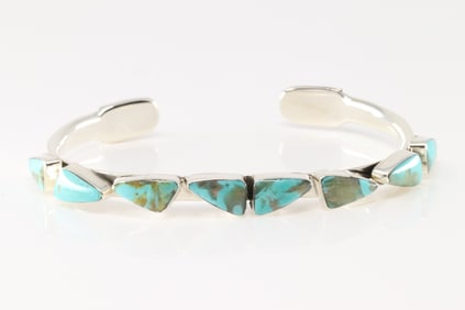 Native America Navajo Sterling Silver Turquoise Bracelet Cuff By Sadie Jim.