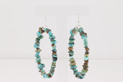 Native America Navajo Sterling Silver Turquoise Hoop Dangling Earring's.