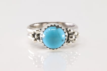 Native America Navajo Sterling Silver Turquoise Ring By Harris Largo.
