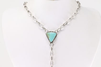 Native America Navajo Sterling Silver Turquoise Necklace By Charlene Yazzie.