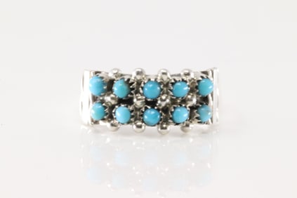 Native America Zuni Sterling Silver Turquoise Ring By Stephen Haloo.