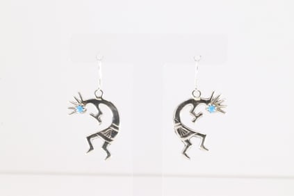 Native America Navajo Sterling Silver Turquoise Kokopelli Dangling Earring's By Lorraine Chee.