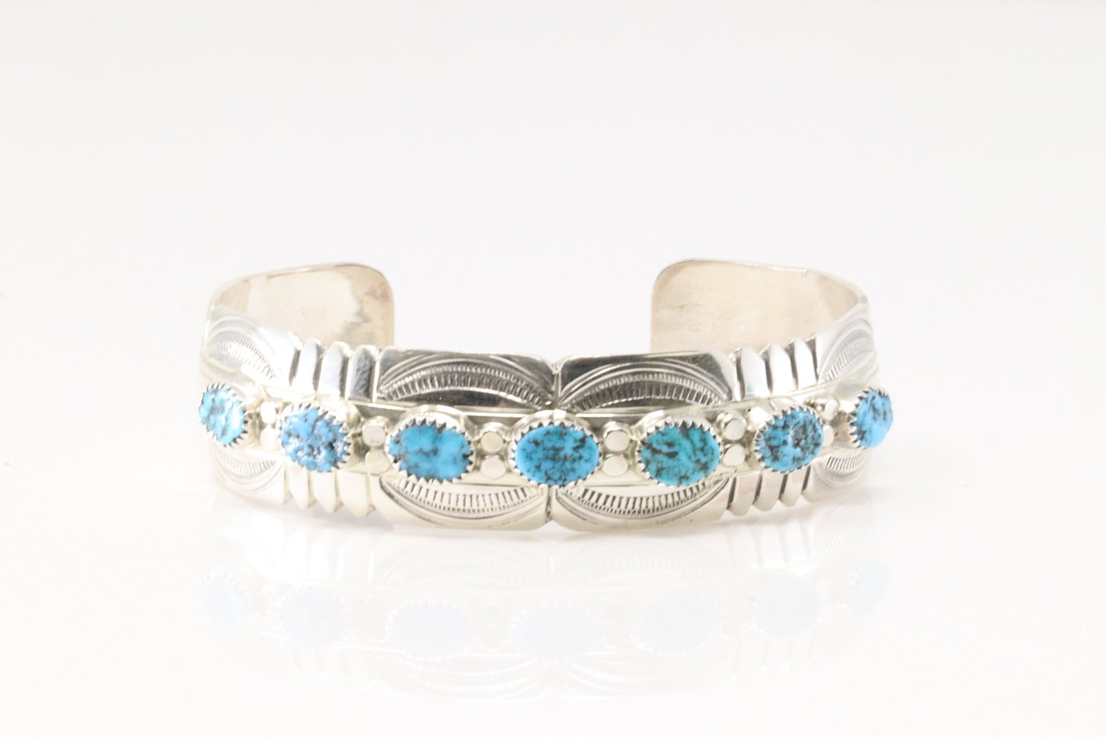 Native America Navajo Sterling Silver Turquoise Bracelet Cuff By David Segar.: This is a Native America Navajo Sterling Silver Turquoise Bracelet Cuff By David Segar.