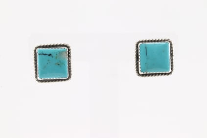 Native America Navajo Sterling Silver Kingman Turquoise Post Earring's By Virginia Becenti.