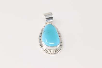 Native America Navajo Sterling Silver Turquoise Pendant By A.