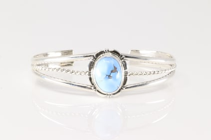 Native American Navajo Sterling Silver Golden Hill Turquoise Bracelet Cuff By N.J.